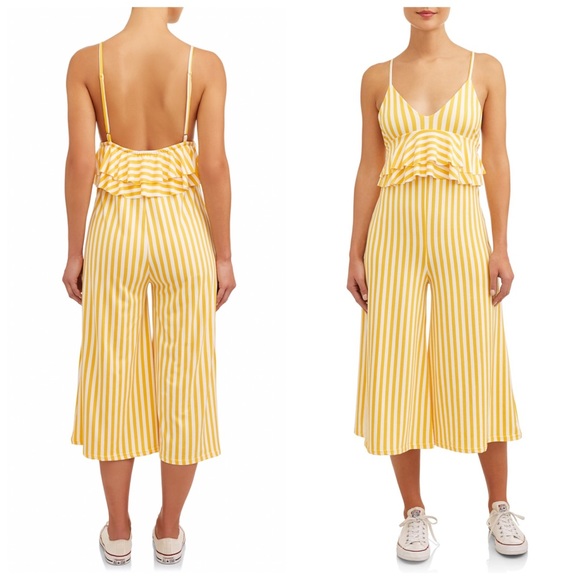 Poof! Pants - Poof Yellow Striped Jumpsuit Sz L (K13)